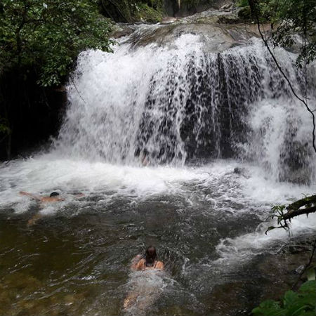 Swimming at a waterfall